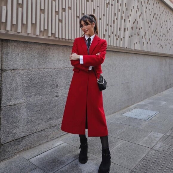 Long red Manteco Zara wool fitted coat size M - Picture 5 of 5